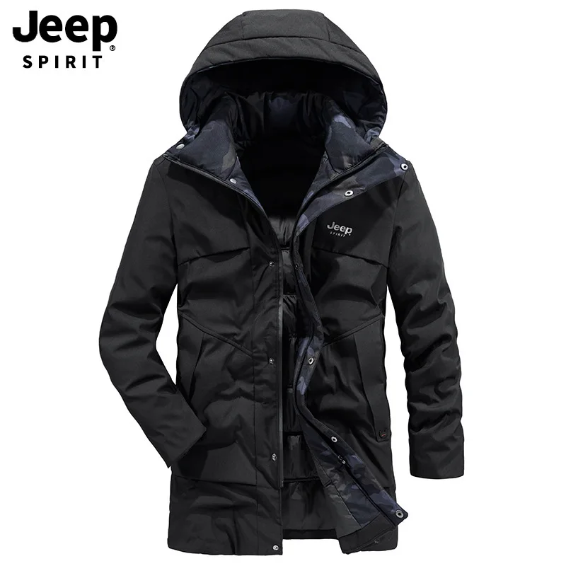 Бренд JEEP SPIRIT, зимний пуховик для мужчин, модный, с капюшоном, воротник, средней длины, толстая, теплая ветровка, зимнее пальто для мужчин, Ropa Hombre - Цвет: Black Gray