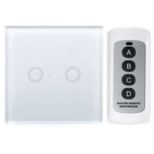 2017 Smart Home EU Standard 2 Gang 1 Way Wireless Remote Control Touch Switch Remote Wall Light Switch With Crystal Glass Panel 100v 240v ac 2 gang 2 way switch rfid wireless 30m remote control touch screen light switch panel 2 wireless receivers