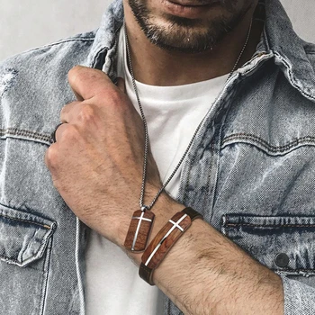 

GENUINE ROSEWOOD MEN LEATHER BRACELET WRISTBAND MALE JEWELRY GIFT FOR HIM