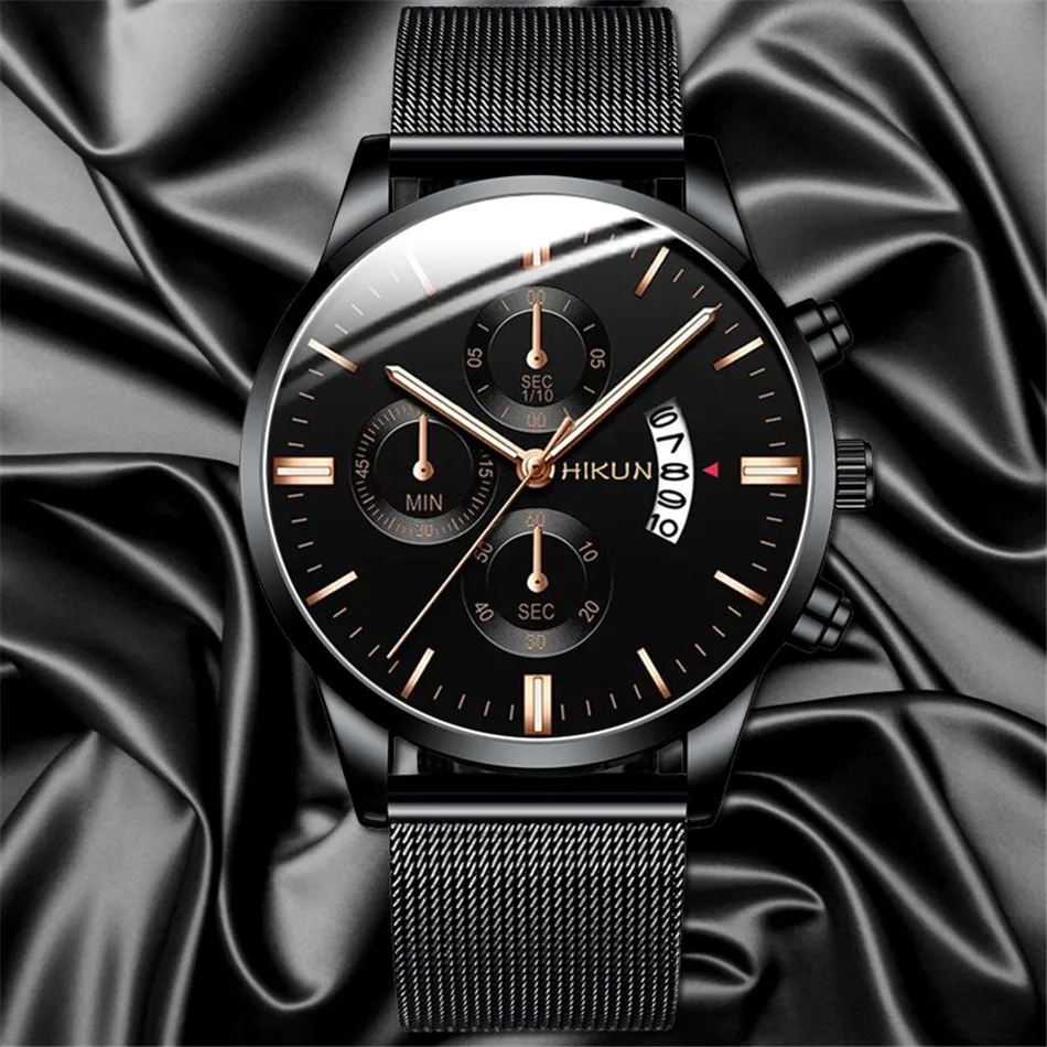 2022 Men Watches Luxury Famous Brand Men Stainless Steel Mesh Belt Calendar Watch Men Business Quartz Watch relogio masculino