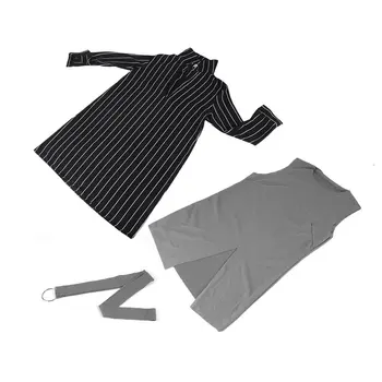 

2 Pieces Set Women Dress Suit Office Sets Spring Autumn Tracksuit Striped Shirt Wool Vest Dress Split Dress Female Outfits