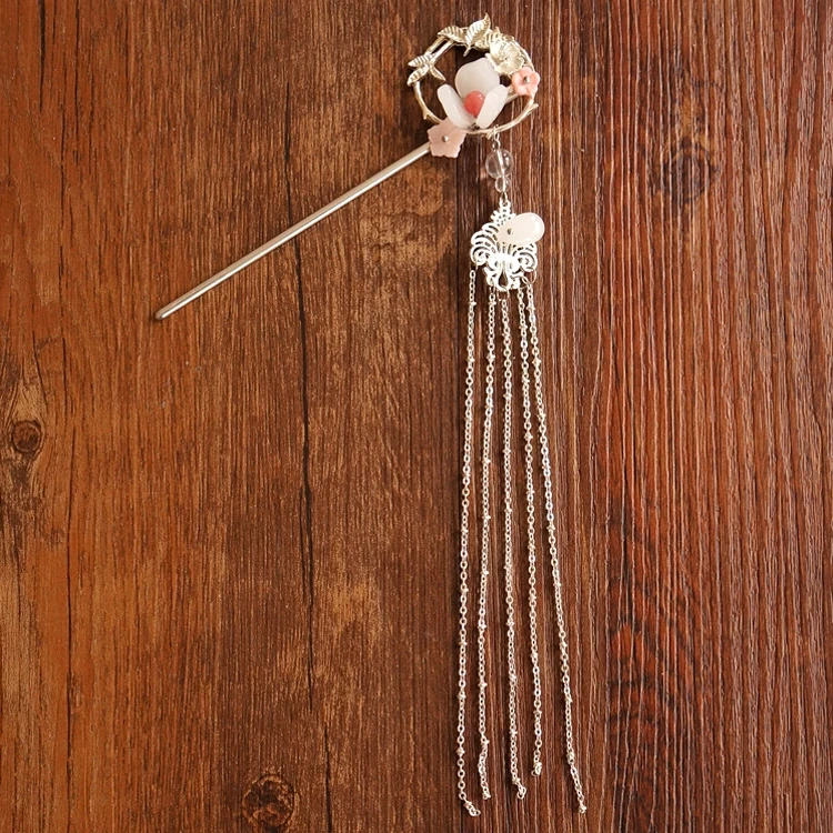 Древний цветок диск Серебро Hanfu Длинная кисточка Kanzashi шпилька Красивая Ручная Шпилька, которая сотрясается при ходьбе классические аксессуары для волос Косплей
