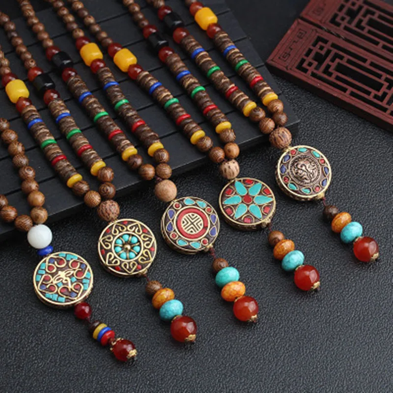 2019 New Round Plate Nepal Flower Pendant Ethnic Necklace Egypt Elephant Coconut Beads Sweater Necklaces | Украшения и аксессуары