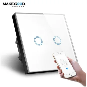 

Makegood EU Standard Smart Light Switch Wifi,2 Gang Wireless Touch Sensor Remote Control Smart Switch