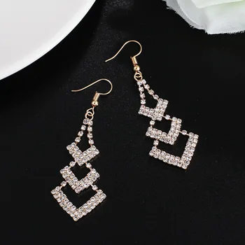 

Delicate Luxury Geometric Square Multi Layer Drop Earrings Rhinestone Crystal Tassel Dangle Earrings For Women Jewelry Wholesale