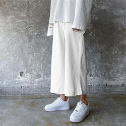 Pantalon décontracté en coton pour femmes, style japonais rétro, jambes larges, longueur cheville, taille élastique, ample, 2021 