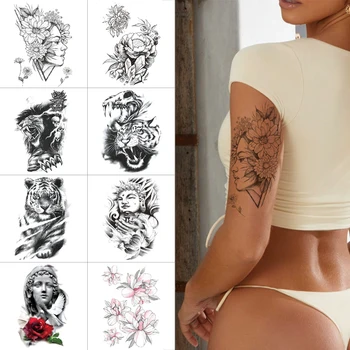 

Ink color temporary tattoo stickers Flower eyes Waterproof fake tattoos Wolf tiger dragon black body tattoo Buddha arm tattoo