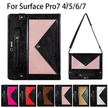 

Dual Color Leather Case For Microsoft Surface Pro 7 Tablet Smart Cover For Surface Pro 4 5 6 7 Envelope Long Strap Bag EEMIA