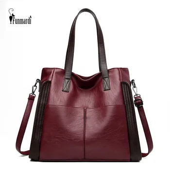 

FUNMARDI Simple Vintage Women Handbag High Capacity Tote Bag Soft PU Leather Shoulder Bags Brand Hand Bag Female Luxury WLHB2206