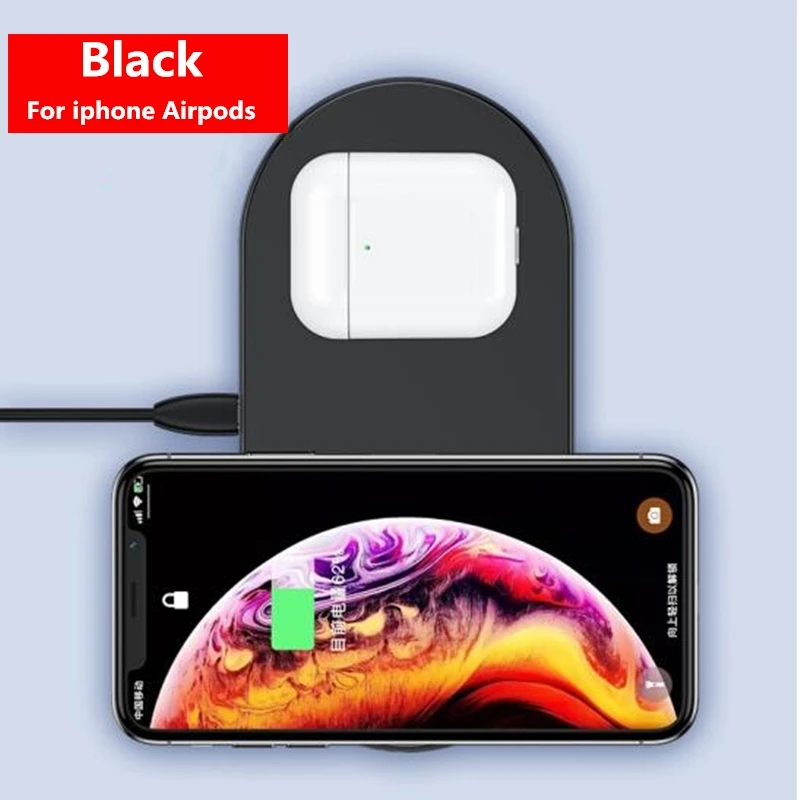 2 IN 1 Black Baseus 3 в 1 Qi Беспроводное зарядное устройство для Airpods Apple Watch 4 3 2 1 iWatch быстрая Беспроводная зарядная площадка для iPhone 11 Pro Xs Max X - Цвет: 2 IN 1 Black