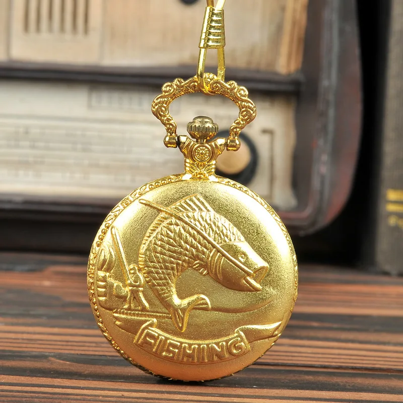 Золотой Марка Ретро кварцевые карманные часы с necklace ем Lucky сумка для улова часы золотой Карп тренд висят украшения богатые - Цвет: Золотой