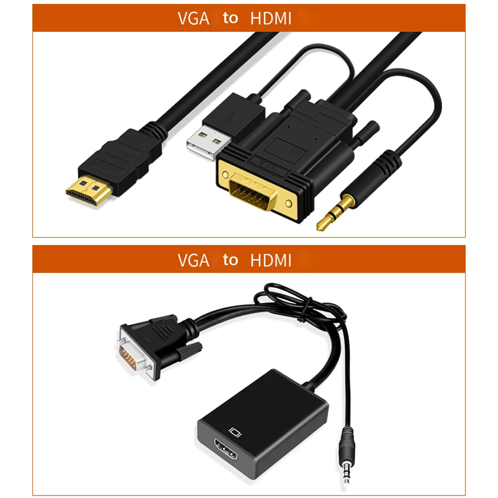 VGA к HDMI кабель с аудио USB источник питания 1080P VGA HDMI адаптер конвертер мужчин и мужчин для ноутбук с HDTV проектор Ps3 Xbox