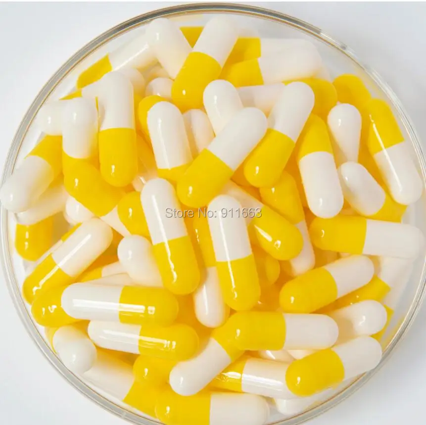 

0 size 10,000pcs!Yellow-White colored empty gelatin capsule,gelatine hollow capsule (joined or seperated capsule available!)