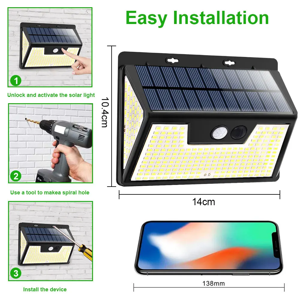 Outdoor Waterproof 320 LED Solar Motion Sensor Lights for Garden Decoration Sunlight Powered Wall Lamp Street Patio Garage Light outdoor fence lights