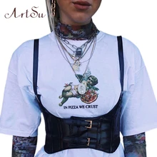 ArtSu женская сексуальная летняя майка из искусственной кожи короткий топ, бюстгальтер без косточек черный бюстье Топ фитнес одежда уличная ASVE20478