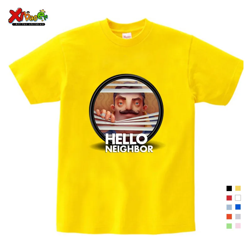 От 2 до 9 лет хлопковые детские Hello сосед футболка детские рубашки для мальчиков, футболка для девочек, одежда для подростков футболка одежда для маленьких девочек для лета - Цвет: yello childreT-shirt