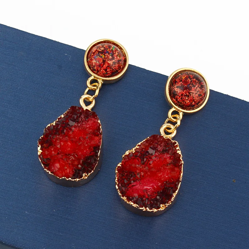 Bijoux Korean Vintage Red Druzy Resin Earrings Drop Earrings For Women Jewelry Statement Gifts For Women Accessories Brinco (7)