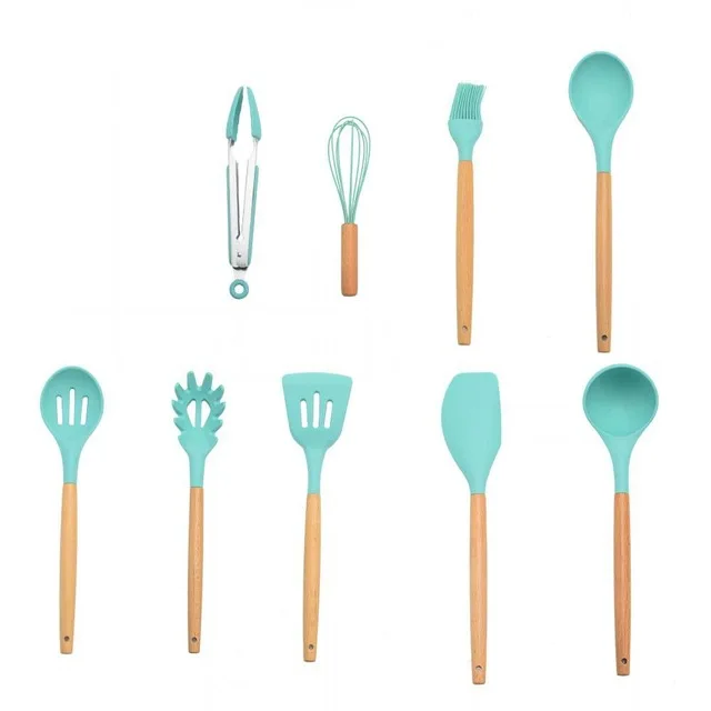 MintGREEN-9PCS-A 4-12 шт набор силиконовых кухонных принадлежностей с антипригарным шпателем лопата с деревянной ручкой с ящиком для хранения кухонные инструменты кухонная утварь 11 - Цвет: MintGREEN-9PCS-A