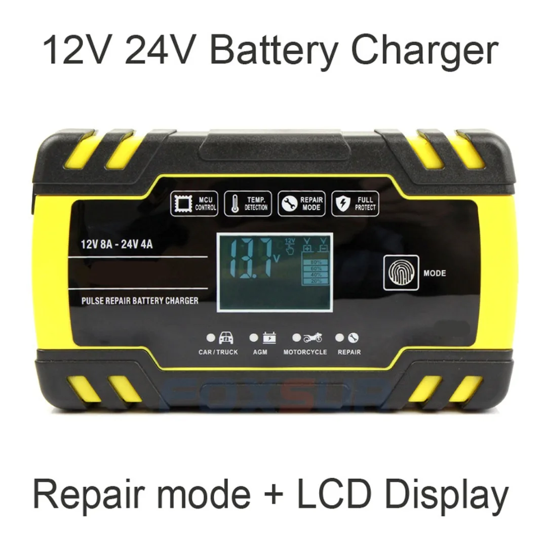 

12V 24V LCD Display Car Smart Battery Charger Automatic Pulse Repair Motorcycle Smart Battery Charger Universal
