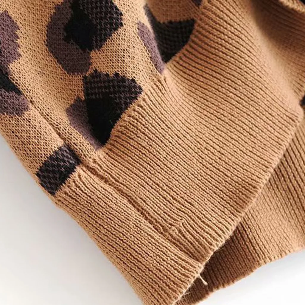 Vintage leopard print cardigan sweater women Long Sleeve knitted v-neck buttons short cardigan Casual female outwear Jacket 9.27