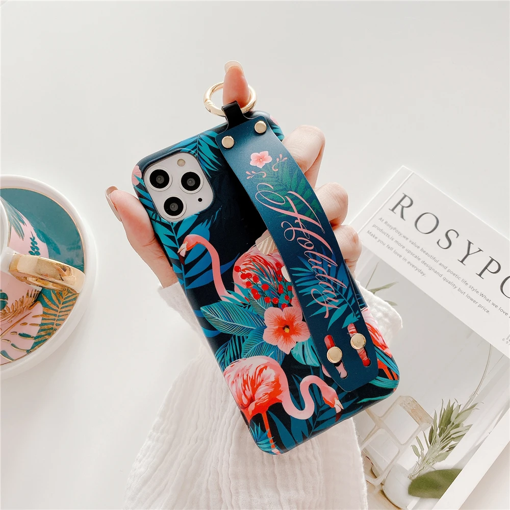 Стильный девичий Фламинго Wris ремень чехол для iPhone 11 Pro 7 8 Plus XR Xs Max X Xs 11 6 6s 11 Pro Max мягкая подставка держатель чехол Etui