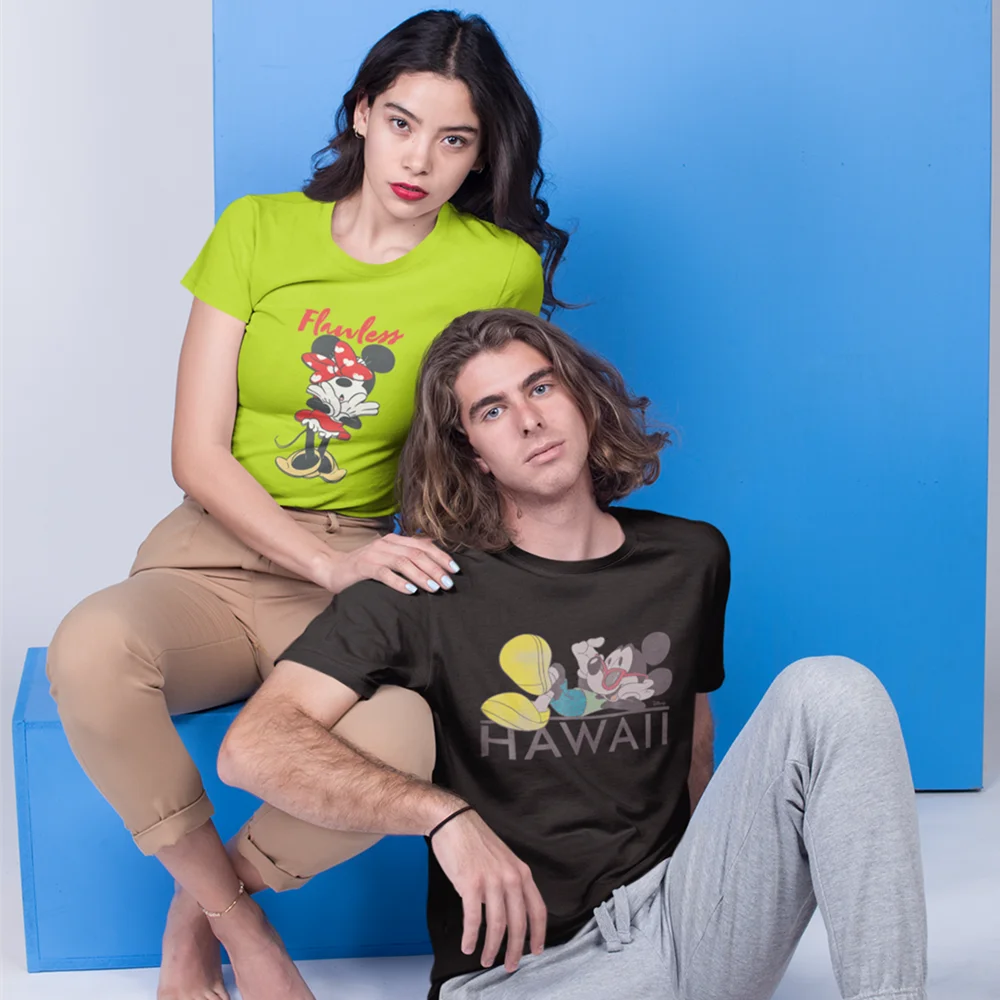 

Gift Sweet Disney Couple T Shirt Summer Women Mickey Minnie Short Sleeve Unisex T Shirts Funny Letter Tee Tops Lover Tee