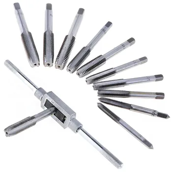 

11pcs/set Tap and Die Set Bolt Remover Screw Thread Metric Plug Hand Tap M6-M12 Straight Flute Drill Set for Woodworking Tool
