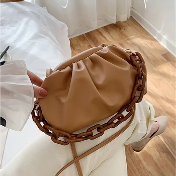 

Female Acrylic Chains Tote bag 2020 New High quality Soft PU Leather Women's Designer Handbag Solid color Shoulder Messenger Bag