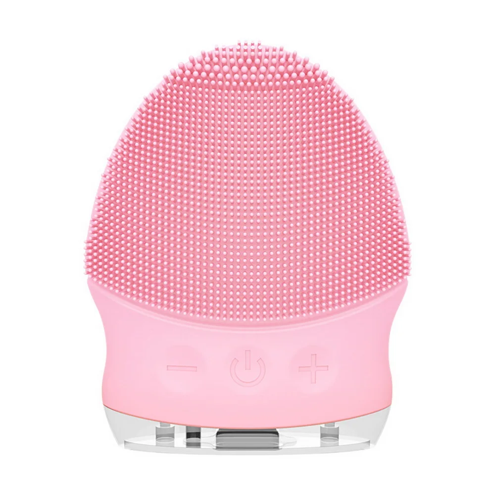 Звуковая вибрация, щетка для очищения лица, массажер, электрическая силиконовая щетка для очищения лица, массажер, очиститель пор, температура - Цвет: Pink