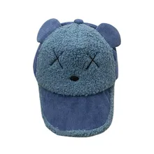 Модная детская бейсбольная кепка с изображением медведя из мультфильма, осенне-зимняя теплая Кепка с надписью, детская зимняя плюшевая одноцветная шапка с козырьком