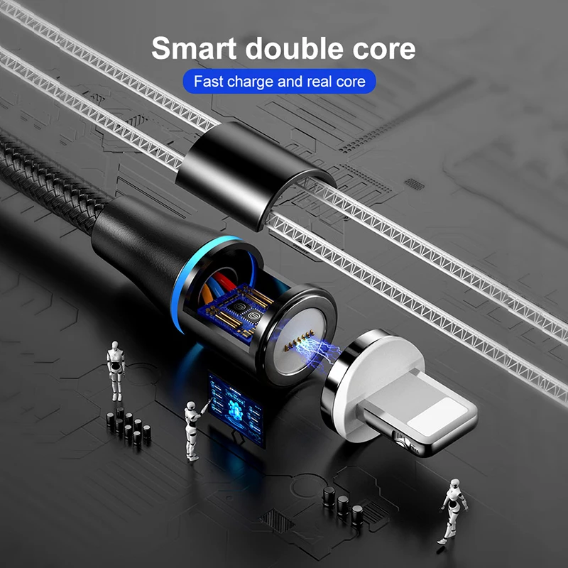 Micro USB кабель 3A Магнитная Быстрая Зарядка Тип C осветительные кабели для iphone oneplus 6t