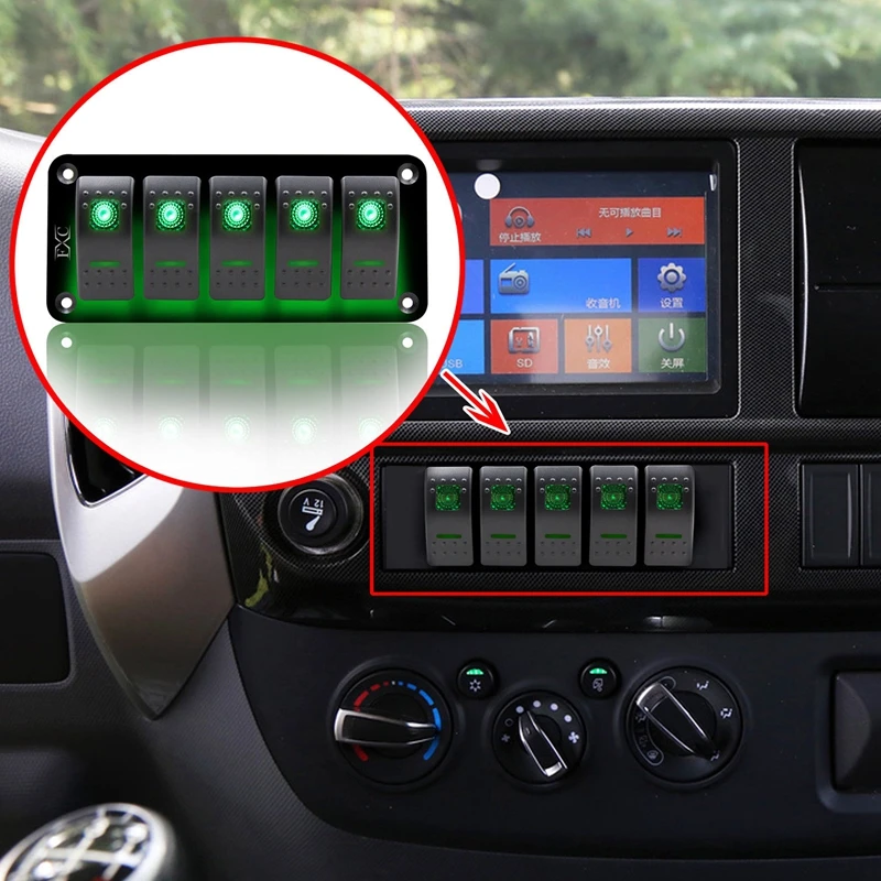 12 V-24 V 5 Gang green кулисный переключатель Панель автомат защити цепи лодка морской Водонепроницаемый