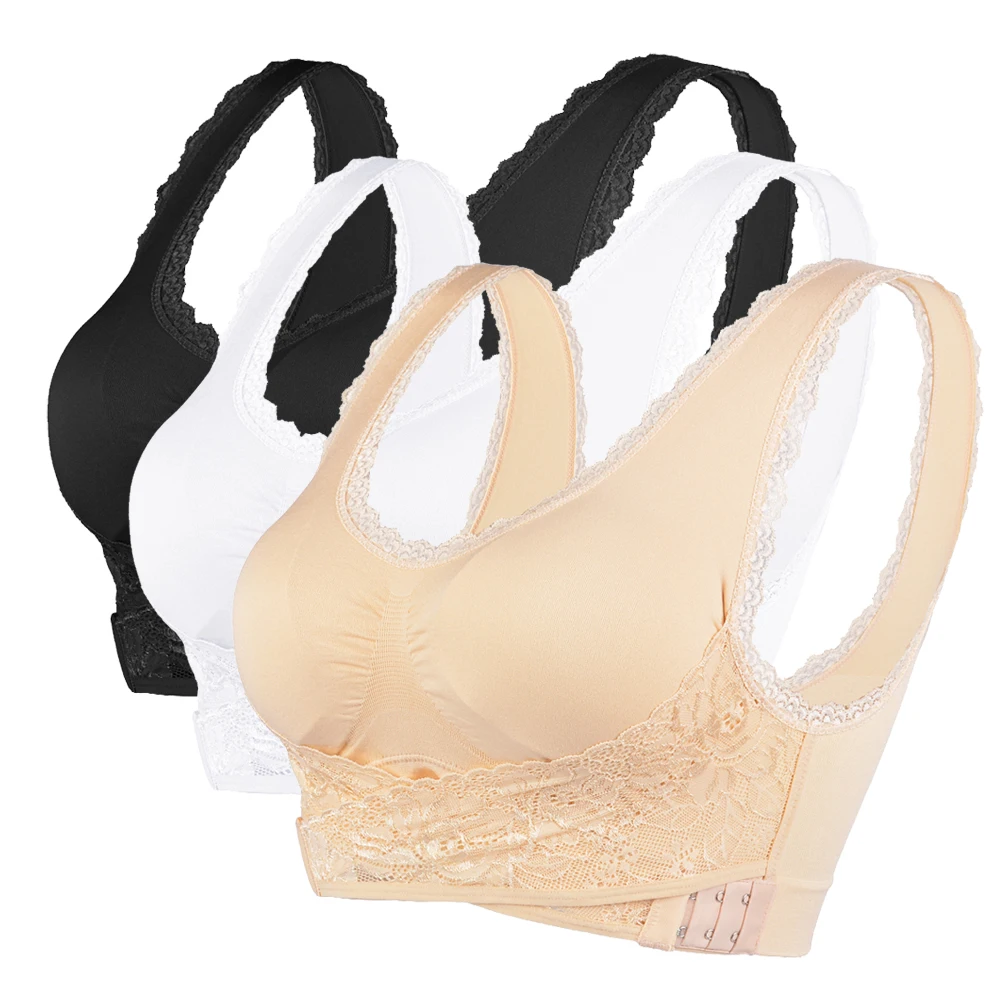 Sexy Women Sports Bra Lingerie Lace Solid Cross Sports Underwear Side Buckle Wireless Push up Breathable Sleep Bra New S-2XL