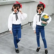 Джинсы с дырками для больших мальчиков, Детские обтягивающие штаны, эластичные обтягивающие штаны для девочек, леггинсы на весну и осень