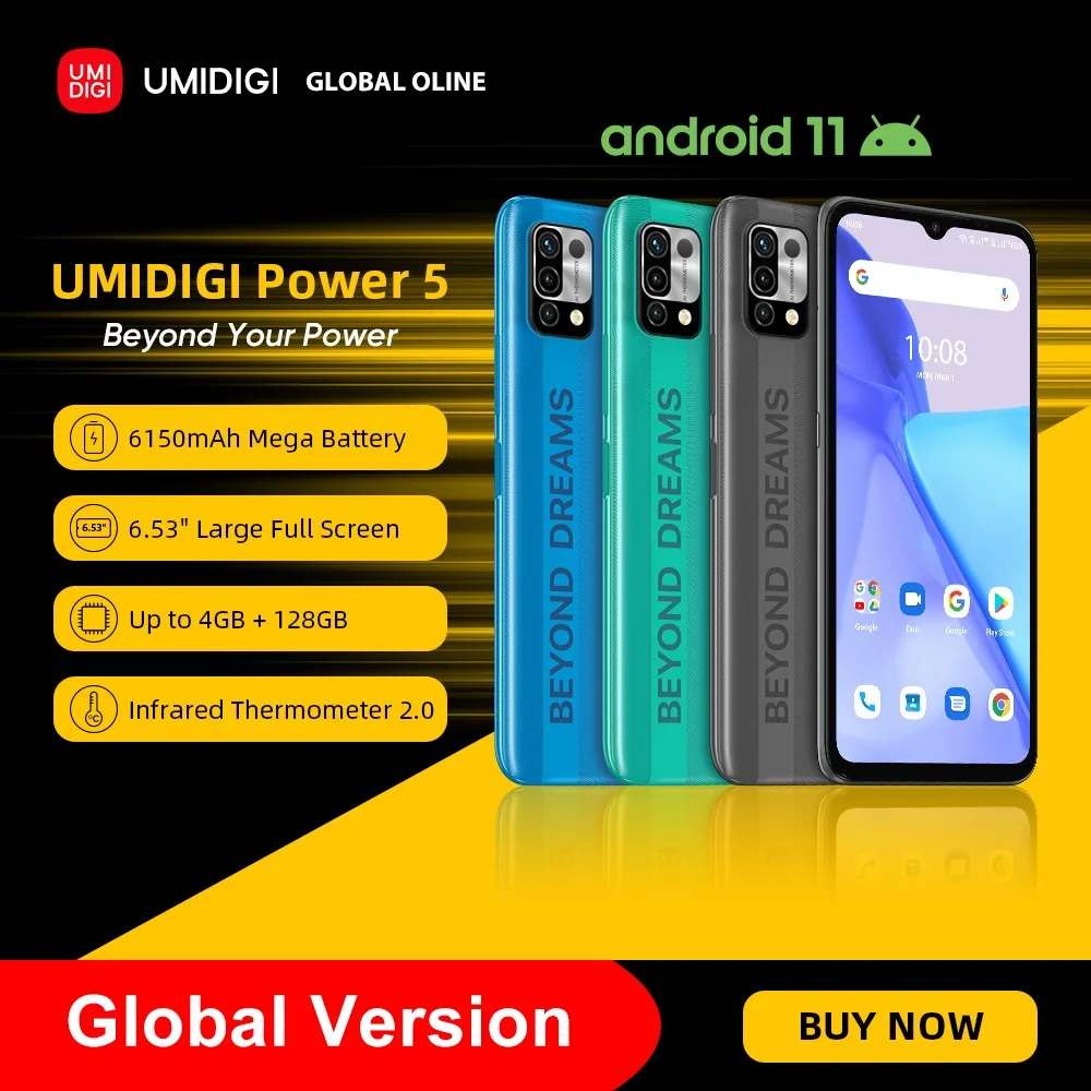 

Смартфон UMIDIGI Power 5 глобальная версия, Android 11, Helio G25, тройная камера 16 МП с искусственным интеллектом, 6150 мА · ч, полный экран 6,53 дюйма