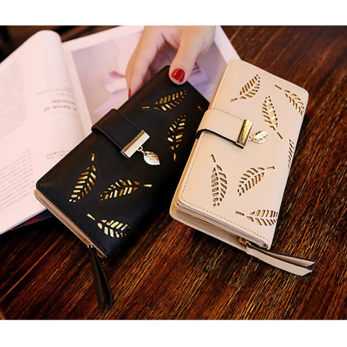 Wallet Women Fashion Women PU Leather Wallet Purse Card Holders Hollow Leaves For Coins Money carteira Porte Feuille Femme