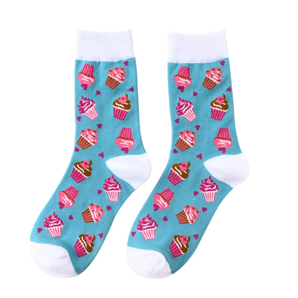 1 пара, согревающие, школьные, Средний теленок, домашние, Нескользящие, удобные, женские носки, спортивные, подарок, повседневные, Осенние, хлопковые, смешанные, с рисунком еды
