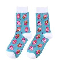 1 пара, согревающие, школьные, Средний теленок, домашние, Нескользящие, удобные, женские носки, спортивные, подарок, повседневные, Осенние, хлопковые, смешанные, с рисунком еды