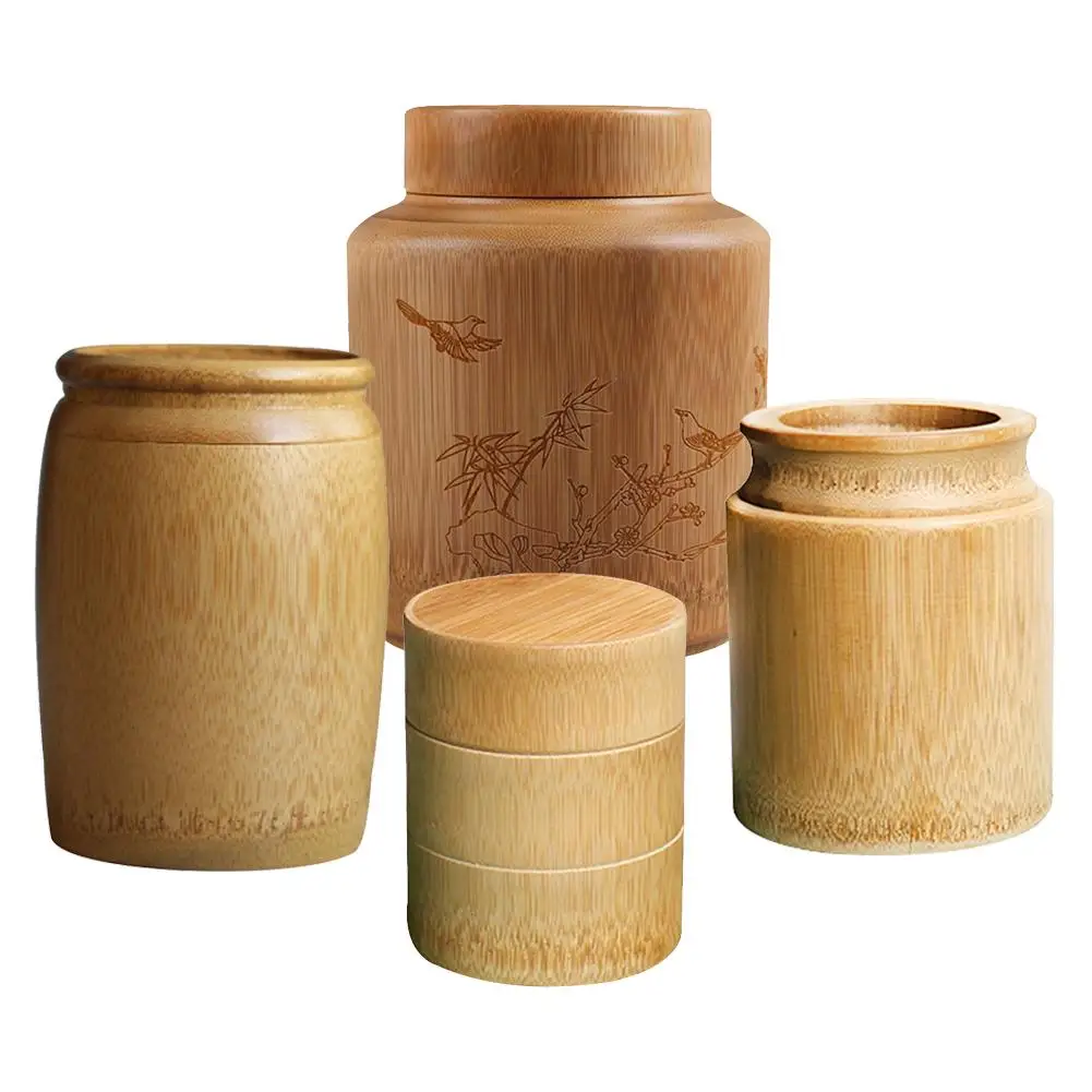 

Portable Handmade Bamboo Tea Canister Spice Caddy Storage Box Organizer Natural Wood Dried Fruit Bamboo Tube Small Bottle Jars
