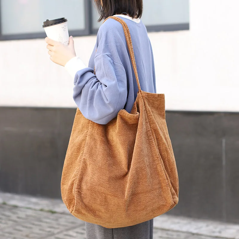 Women Large Capacity Simple Shopping Bags for Female Retreo Black Brown Khaki Shoulder Bags Dropshipping FH014