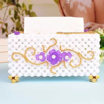

Handmade DIY Tissue Box Holder Beads Woven Rectangular Room Office Car Tissue Box Cover JS22