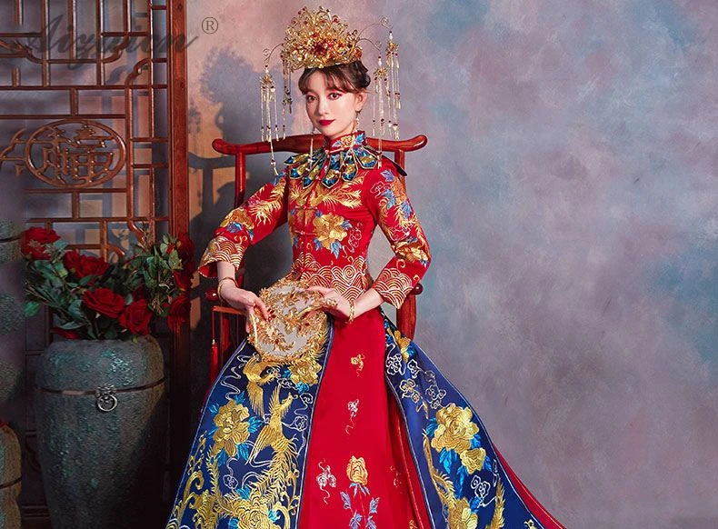 Восточный стиль вышивка Cheongsam красная невеста свадебное платье Qi Pao традиционное китайское свадебное платье Qipao продвижение фрахт