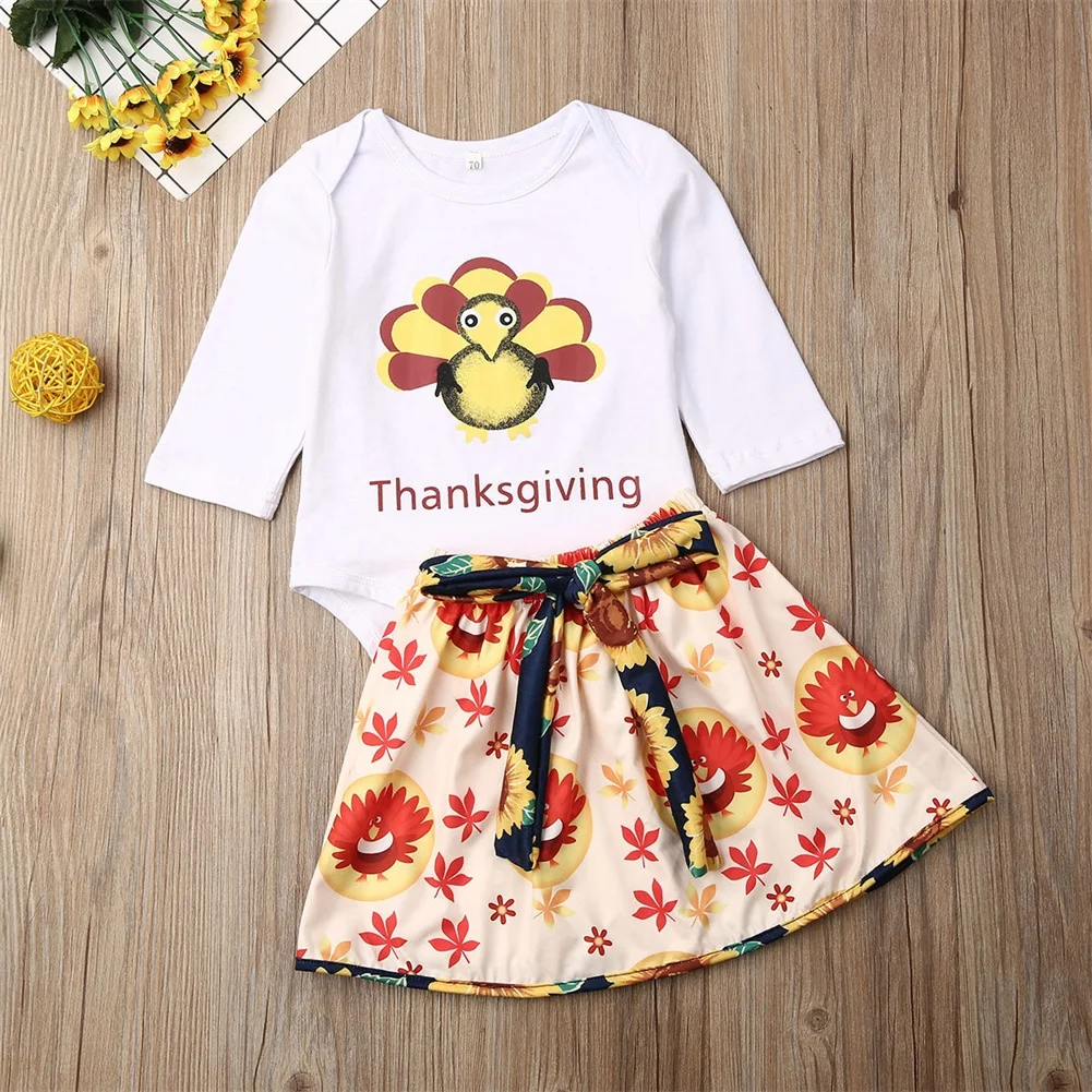 Zimuuy Newborn Baby Lettr Turkey Print Romper Pants Set Lovely Baby Thanksgiving Costume Outfits Warm