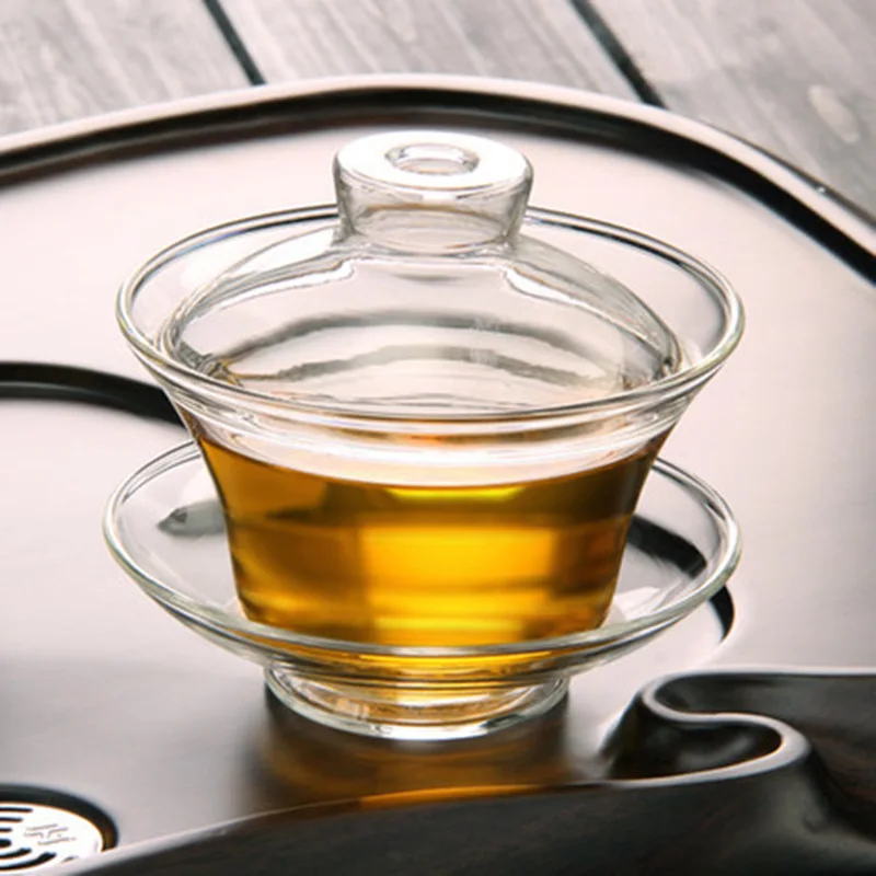 

Heat-Resistant Borosilicate Glass Tureen High-temperature Resistant Three-force Bowl Large Size Anti-Crack Tea Bowl Kung Fu Tea