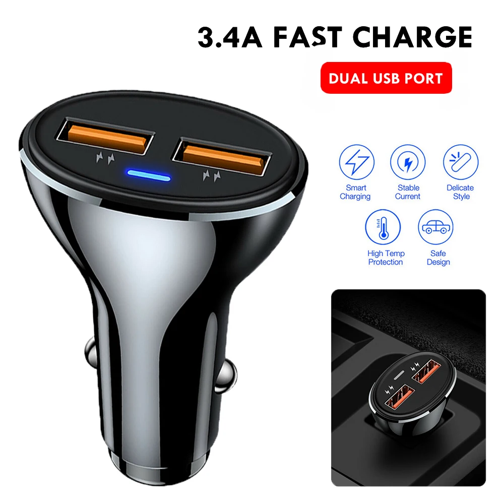 

Mini Dual USB Car Vehicle Cigarette Lighter Quick Charger DC12V-24V Waterproof 5V/3.4A 2 port Charging For iPhone Android