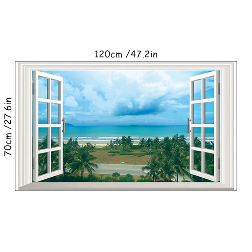 TMY7008 120*70 см зеленые цветы садовый пейзаж 3d поддельные окна виниловые наклейки на стену спальня гостиная украшение пейзаж большие обои - Цвет: TMY7008