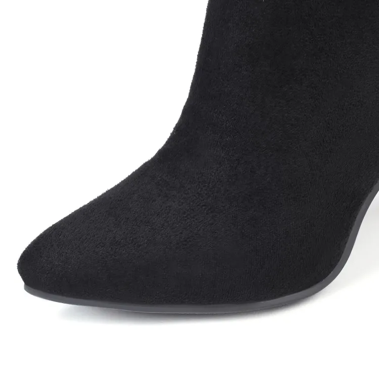 Classic Flock Pointed Toe Autumn Winter Boots Plus Size 33-46 Knee High Boots Women Sexy Thin High Heels Shoes Woman MAZIAO