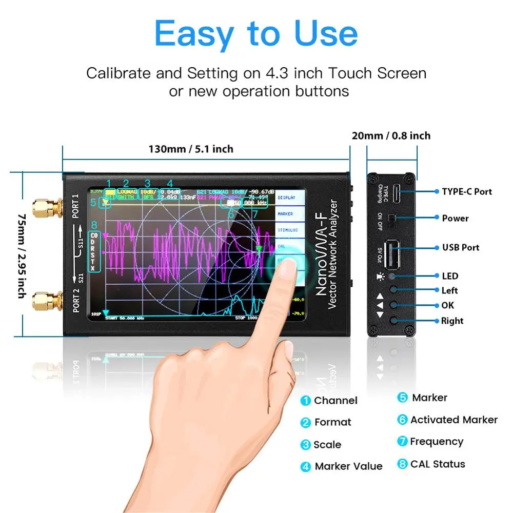 2021 NanoVNA NanoVNA-F VNA HF VHF UHF Vector Network Antenna Analyzer + 4.3 inch IPS LCD Metal Case V3.1 Version |