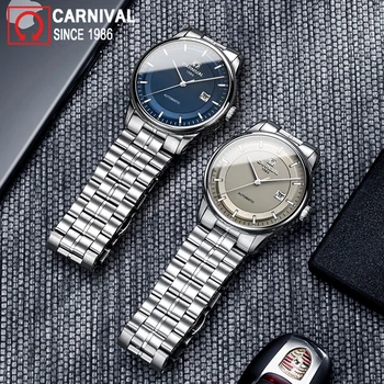 

Carnival Automatic Watch Men Stainless Steel Mechanical Watches Miyota Movement Mens Clock Waterproof Wristwatch montre homme