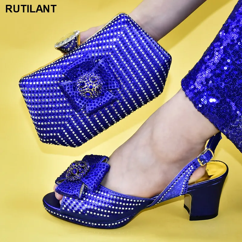 

New Women Shoes and Bags To Match Set Sale African Shoe and Bag Set Decorated with Rhinestone designer luxury shoes women 2020
